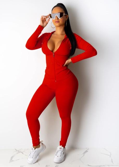 Red Two Piece Sports hoodie with Leggings