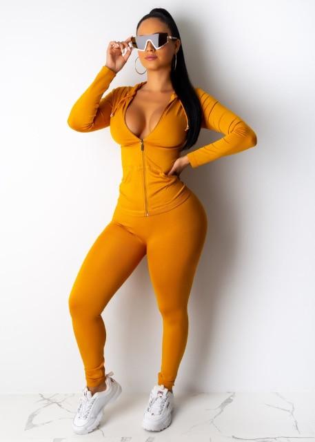 Two Piece Set, Long Sleeve Hooded Sporty Top with Matching Leggings