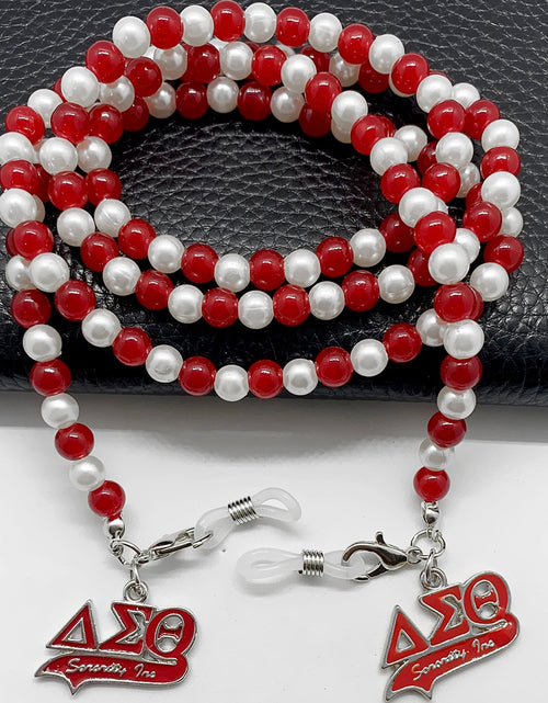 Load image into Gallery viewer, new fashion red Greek letter sorority DELTA DST society jewelry pendant beads mask chain glasses chain necklace
