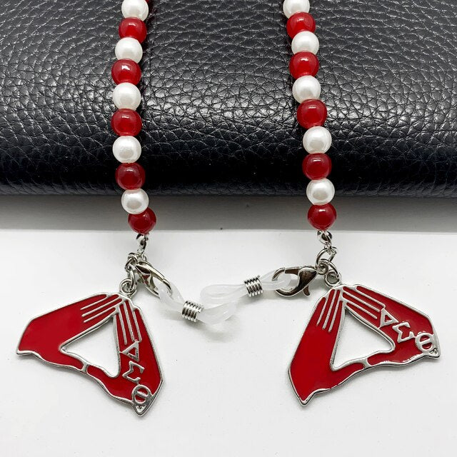 new fashion red Greek letter sorority DELTA DST society jewelry pendant beads mask chain glasses chain necklace