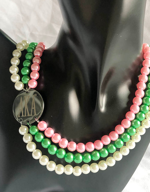 Load image into Gallery viewer, Exquisite Pink Green ALPHA DST ZPB sorority society Pearl Stainless Steel Necklace
