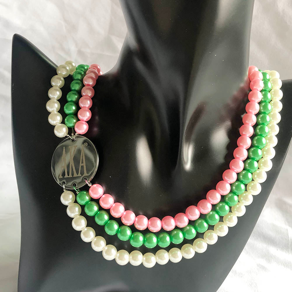 Exquisite Pink Green ALPHA DST ZPB sorority society Pearl Stainless Steel Necklace