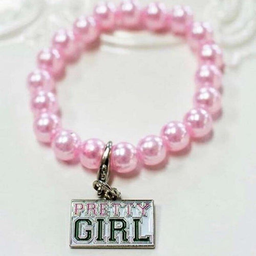 Load image into Gallery viewer, Pink And Green Greek Sorority Pretty Girl Charm Pearl Bracelet Jewelry
