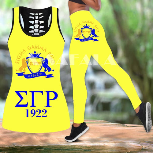 Load image into Gallery viewer, ΣΓΡ Sigma Gamma Rho Two Piece Yoga Set Women 3D Print Vest Hollow Out Tank Top High Waist Legging Summer Casual Sport-5
