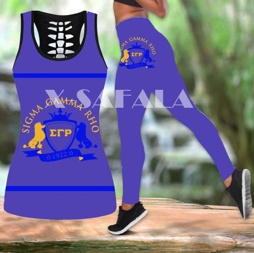 Load image into Gallery viewer, ΣΓΡ Sigma Gamma Rho Two Piece Yoga Set Women 3D Print Vest Hollow Out Tank Top High Waist Legging Summer Casual Sport-5
