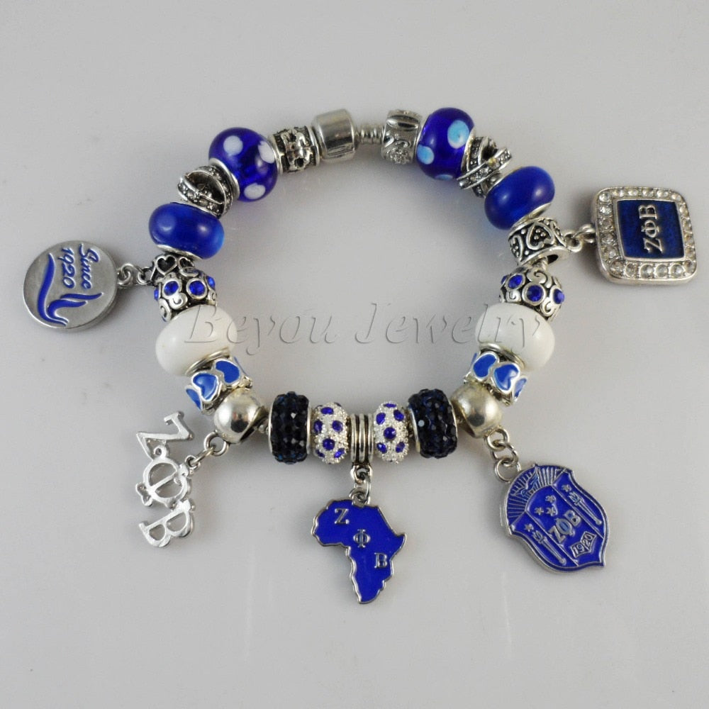 Newest ZETA PHI BETA  Sorority  Bracelet ZPB charm bead  bracelet bangle