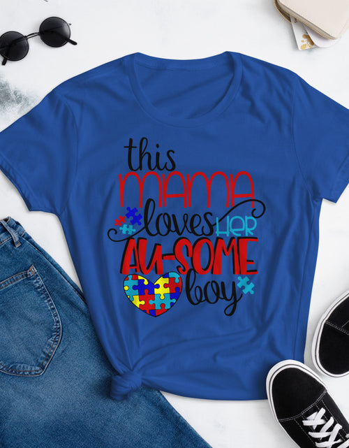 Load image into Gallery viewer, This Mom Love Her Au-Some Boy Women&#39;s short sleeve t-shirt
