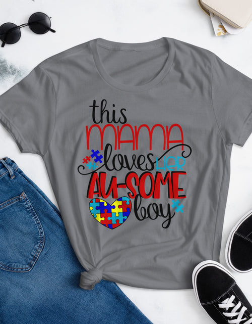 Load image into Gallery viewer, This Mom Love Her Au-Some Boy Women&#39;s short sleeve t-shirt
